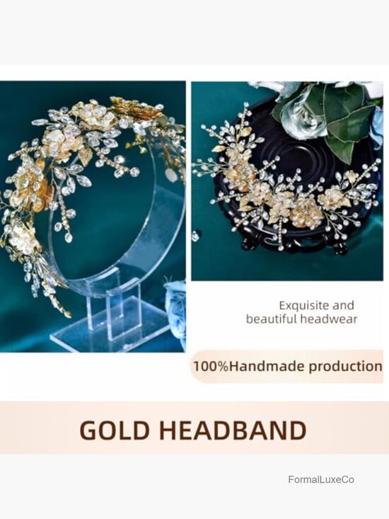 Handmade Gold Flower Rhinestone Bridal Headband Wedding Hair Accessory main image 6